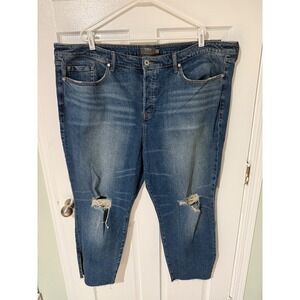 Torrid High Rise Straight Jeans Distressed Ripped Raw Hem Studded Plus Size 24W